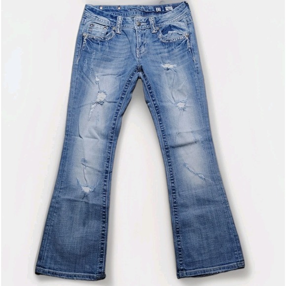 Miss Me Bootcut Distressed Rhinestone Embellished Jeans Light Wash Size 27 - Picture 1 of 8